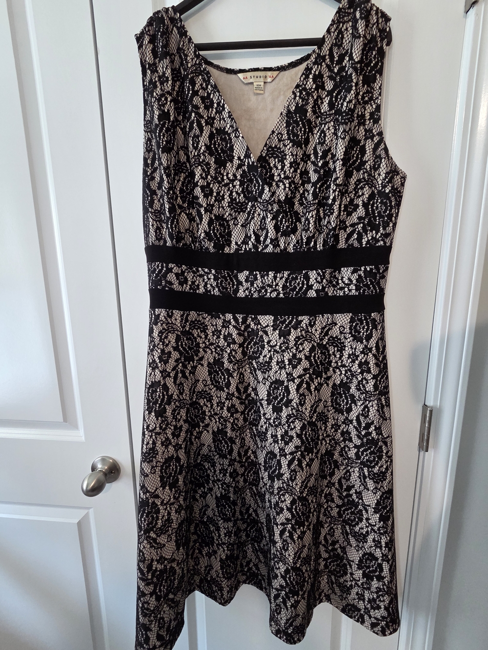 Sleeveless Black Lace Overlay A-Line Dress - AA Studio